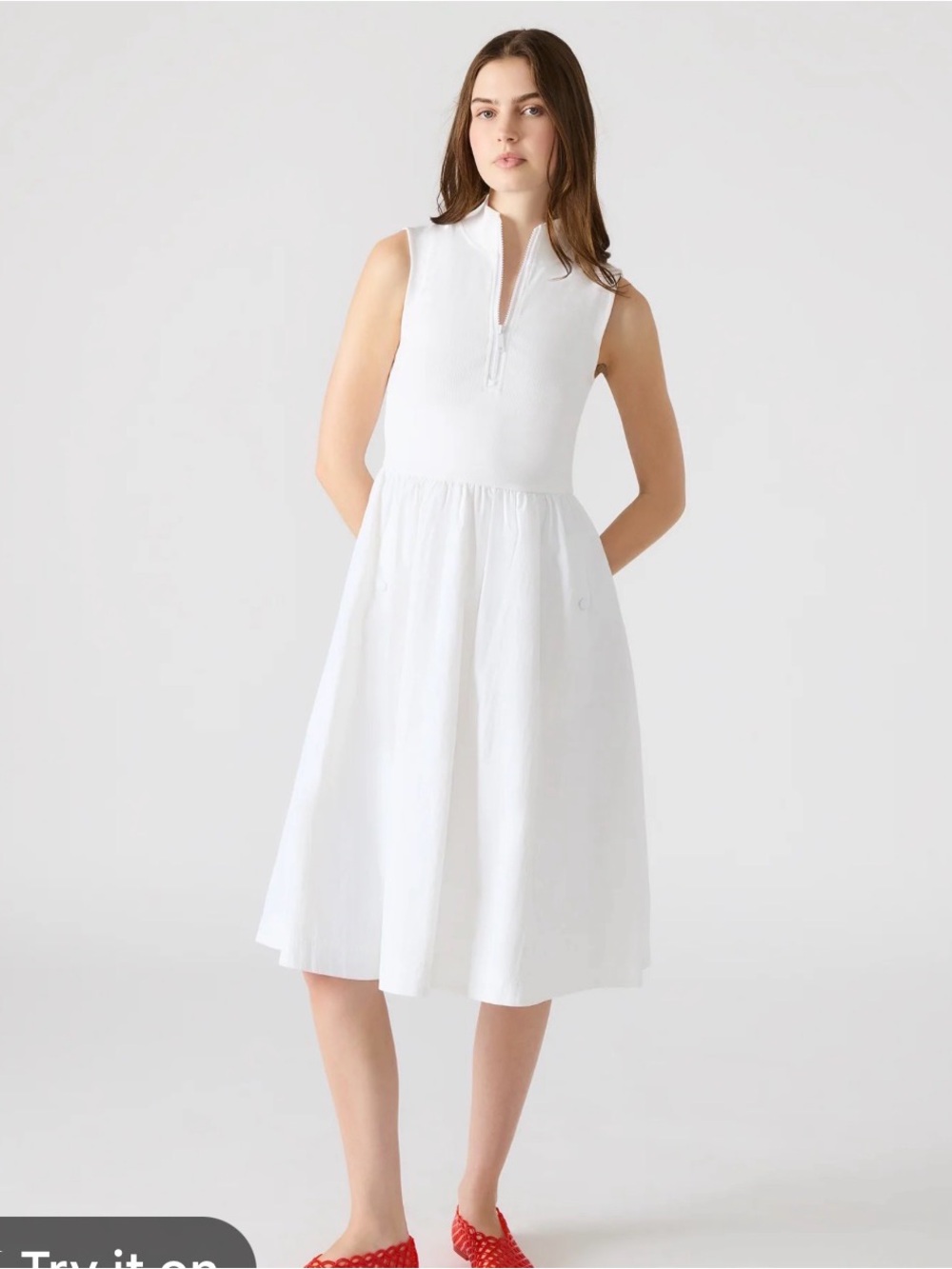 Steve Madden White Sleeveless Zip-Front Midi Dress
